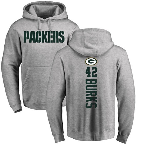 Men Green Bay Packers Ash 42 Burks Oren Backer Nike NFL Pullover Hoodie Sweatshirts